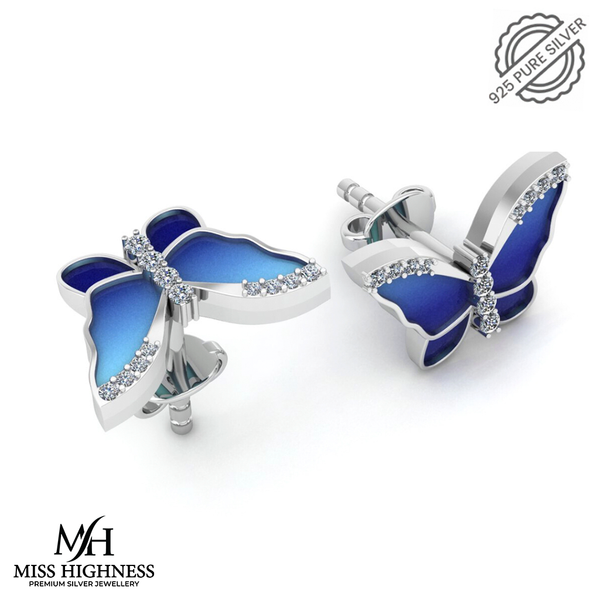 Pure 925 Silver Butterfly Austrian Crystal Cubic Earrings For Ladies