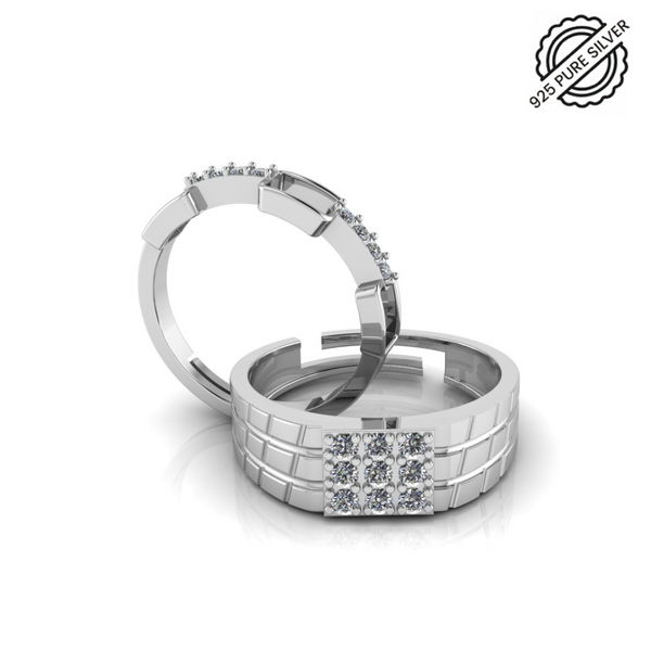 Pure 925 Silver Cut Diamond Minimal Zircon Couples Ring