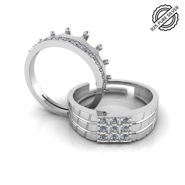 Pure 925 Silver Crown Cut Diamond Couples Ring