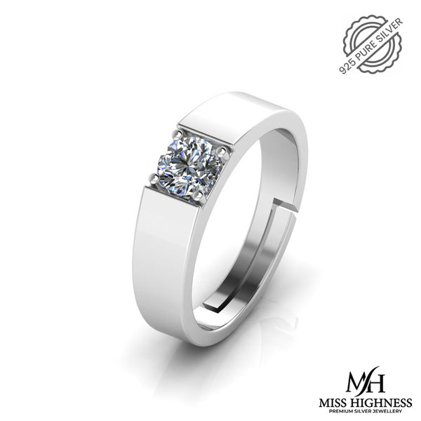 925 Sterling Silver solitaire diamond Ring for Men