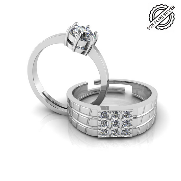 Pure 925 Silver Cut Diamond Solitaire Ring For Couples