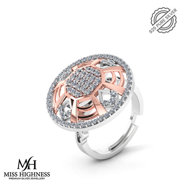 Pure 925 Silver Rose Gold Plated Moissanite Special Ladies Ring