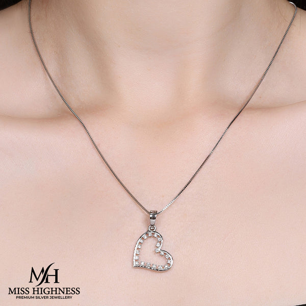 925 Sterling Silver Heart Pendant with pure silver Link Chain