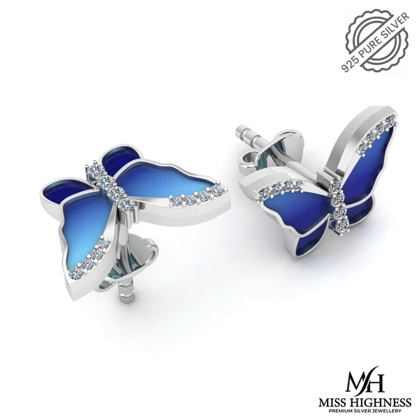 Pure 925 Silver Butterfly Austrian Crystal Cubic Earrings For Ladies