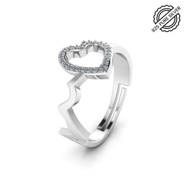 Pure 925 Silver Heart Shape Adjustable Ring for Women