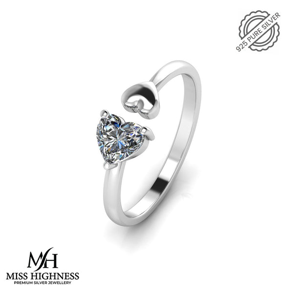 925 Pure Silver double Heart Diamond Ring For Ladies