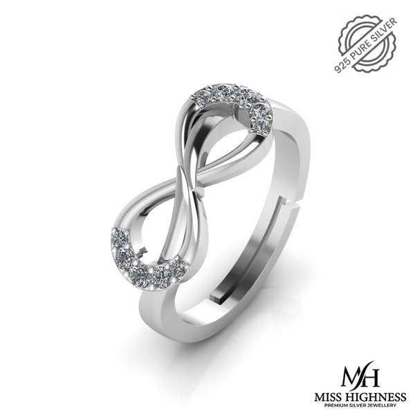 925 Sterling Silver Zircon infinity Ring Freesize