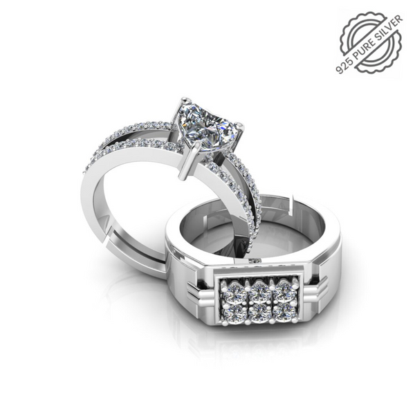 Pure 925 Silver Hiphop Heart Special Couples Ring