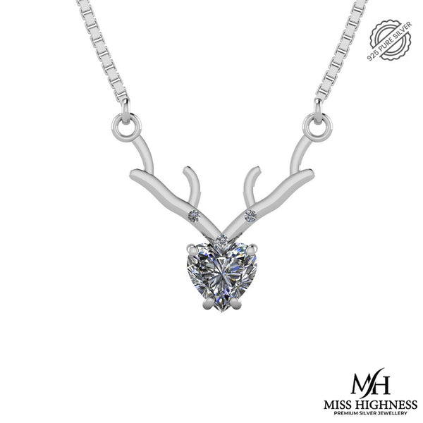 Pure 925 Silver Deer Heart Pendant for Ladies