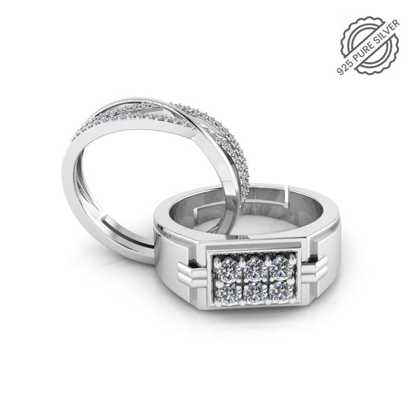 Pure 925 Silver Hip Hop Zircon three line Special ring for couple's