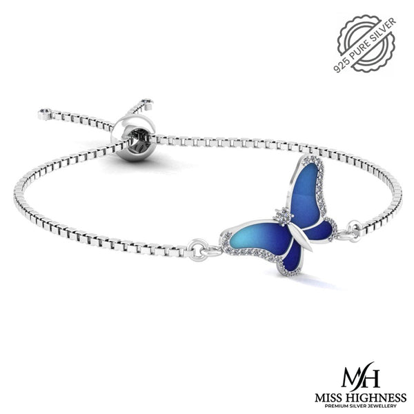 Pure 925 Silver Blue Butterfly Sparkle Bracelet For Ladies