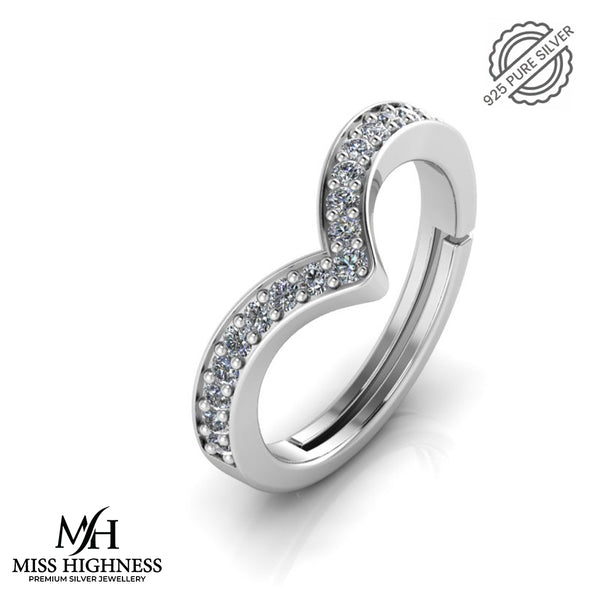 925 Pure Starling Silver Wave V Ladies Special Ring for Ladies