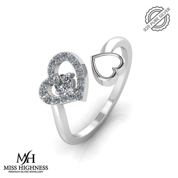 925 Sterling Silver Cubic Zirconia Enamel Heart Ring Freesize