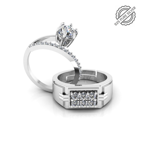 Pure 925 Silver Cubic Zirconia Hip Hop Special Couples Ring