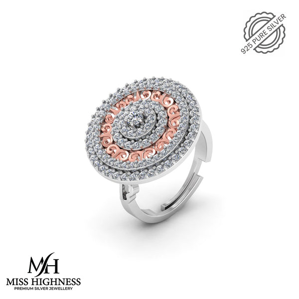 Pure 925 Silver Round Rose Gold Plated Special Ring For Ladies