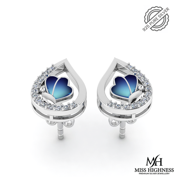 Pure 925 Silver Blue Butterfly Special Stud Earrings For Ladies