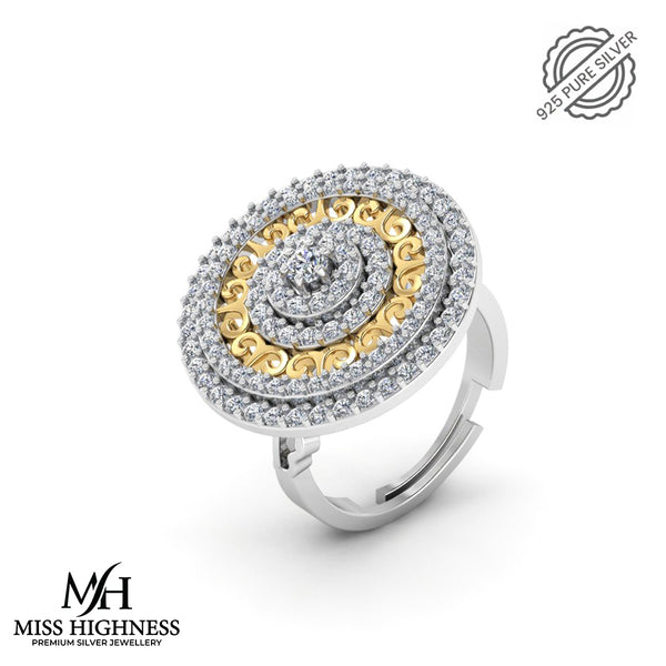 Pure 925 Silver Round Cocktail Gold Plated Special Ring For Girls