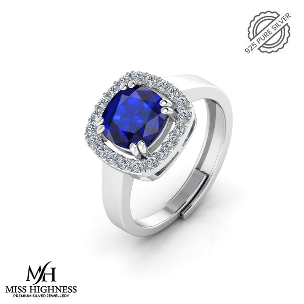 Pure 925 Silver Blue Stone Sapphire engagement Ring for Girls