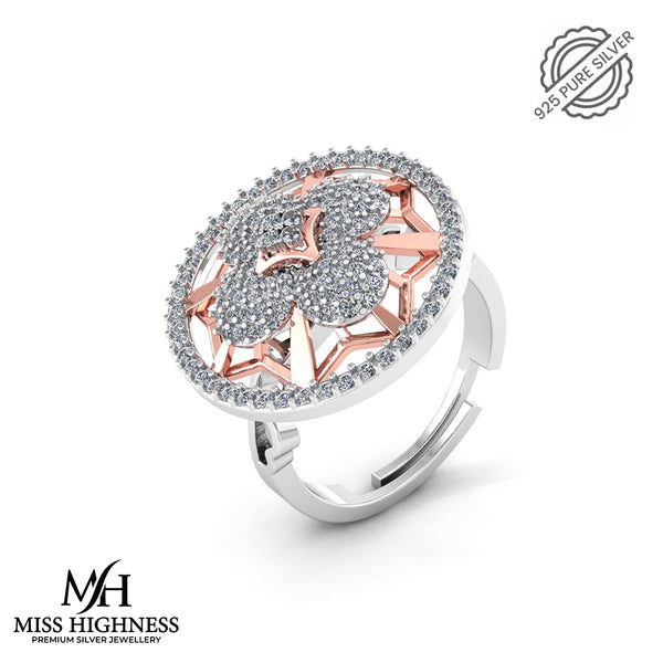 925 Pure Silver Solitaire Rose Gold Ring for Ladies