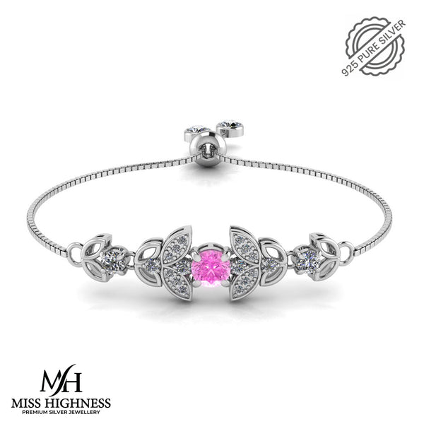 925 Sterling Silver Pink Crystal Diamonds Bracelet for Women and Girls