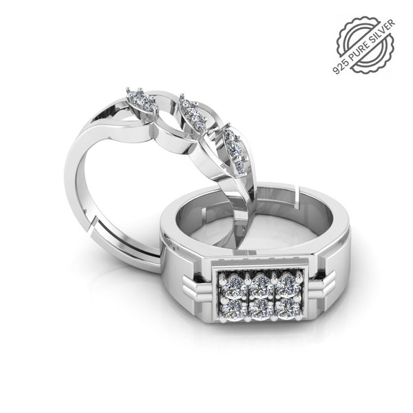 Pure 925 Silver Hip Hop Designer Zircon Ring for Couple's