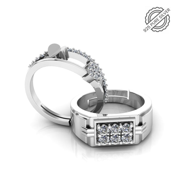 Pure 925 Silver Hip Hop Zircon Heart Ring for Couple's