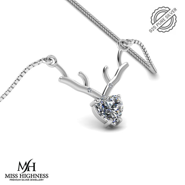 Pure 925 Silver Deer Heart Pendant for Ladies