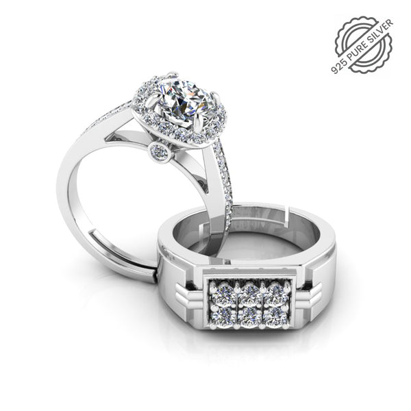 Pure 925 Silver Promise Hip Hop Ring for Couple's