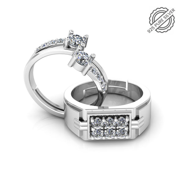 Pure 925 Silver Hip Hop Cubic Zirconia Ring for Couple's