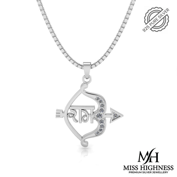 Pure 925 Sterling Silver Shree Ram Bow Arrow pendant With Silver Chain For Men & Women