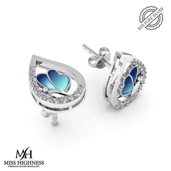 Pure 925 Silver Blue Butterfly Special Stud Earrings For Ladies