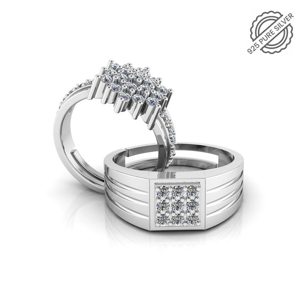 Pure 925 Silver Special Cluster Pretty Posy Cocktail  Ring For Couples