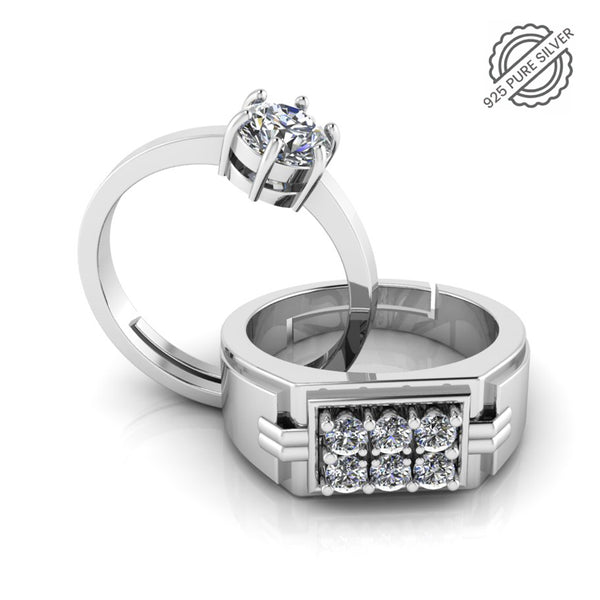 Pure 925 Silver Hip Hop Solitaire Couples Ring