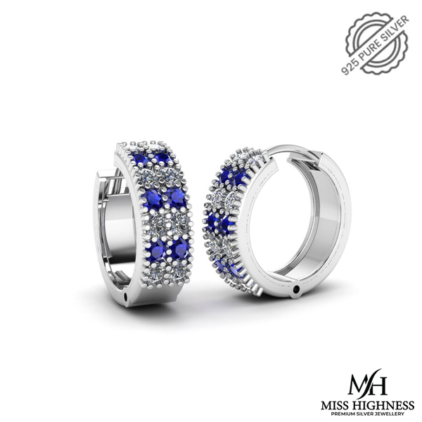 Pure 925 Silver Blueish Hoop Studded Earrings For Ladies