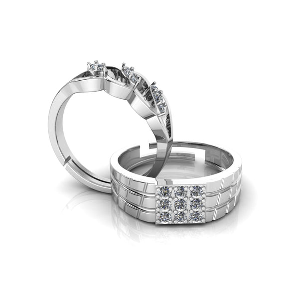 Pure 925 Silver Designer Cut Diamond Ring for Couples