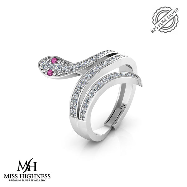 Pure 925 Silver Moon eye Snake Wrap Ring for Ladies