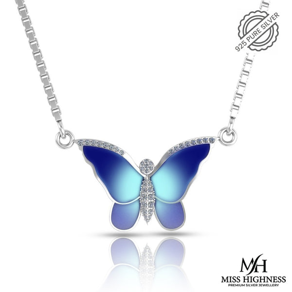 Pure 925 Silver Blue Butterfly Sparkle Pendant for Ladies