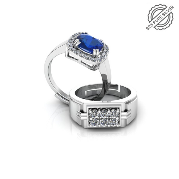 Pure 925 Silver Blue Sapphire Hip Hop Couple's Special Ring