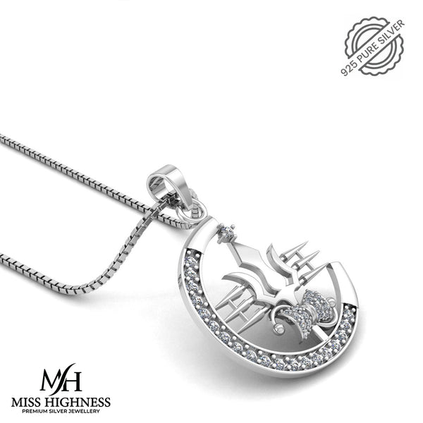 Pure 925 Silver Mahadev Trishul Pendant