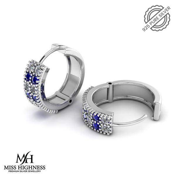 Pure 925 Silver Blueish Hoop Studded Earrings For Ladies