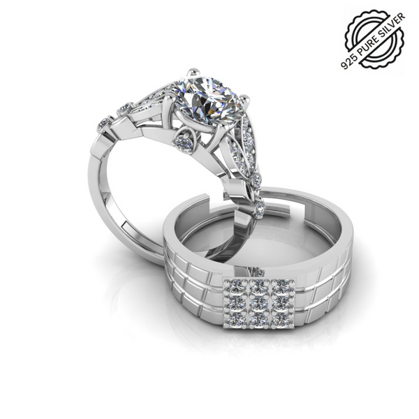 Pure 925 Silver Austrian Cut Diamond Ring for Couples