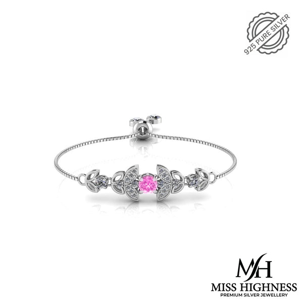 925 Sterling Silver Pink Crystal Diamonds Bracelet for Women and Girls