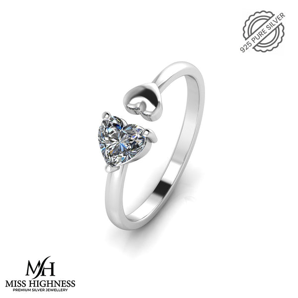 925 Pure Silver double Heart Diamond Ring For Ladies