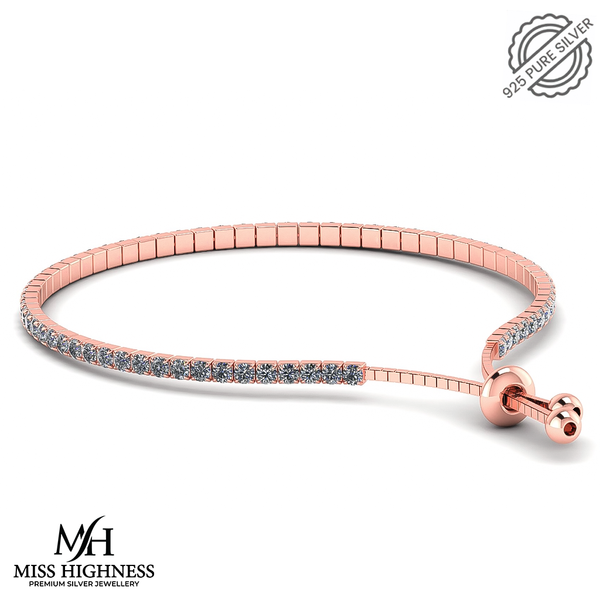 Rose Gold Tennis Silver Bracelet with American Diamond